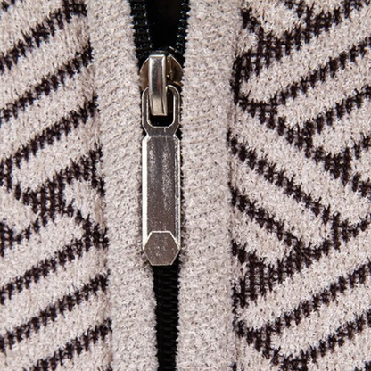 Men's Classic Knit Pattern Jacket with Stand Collar