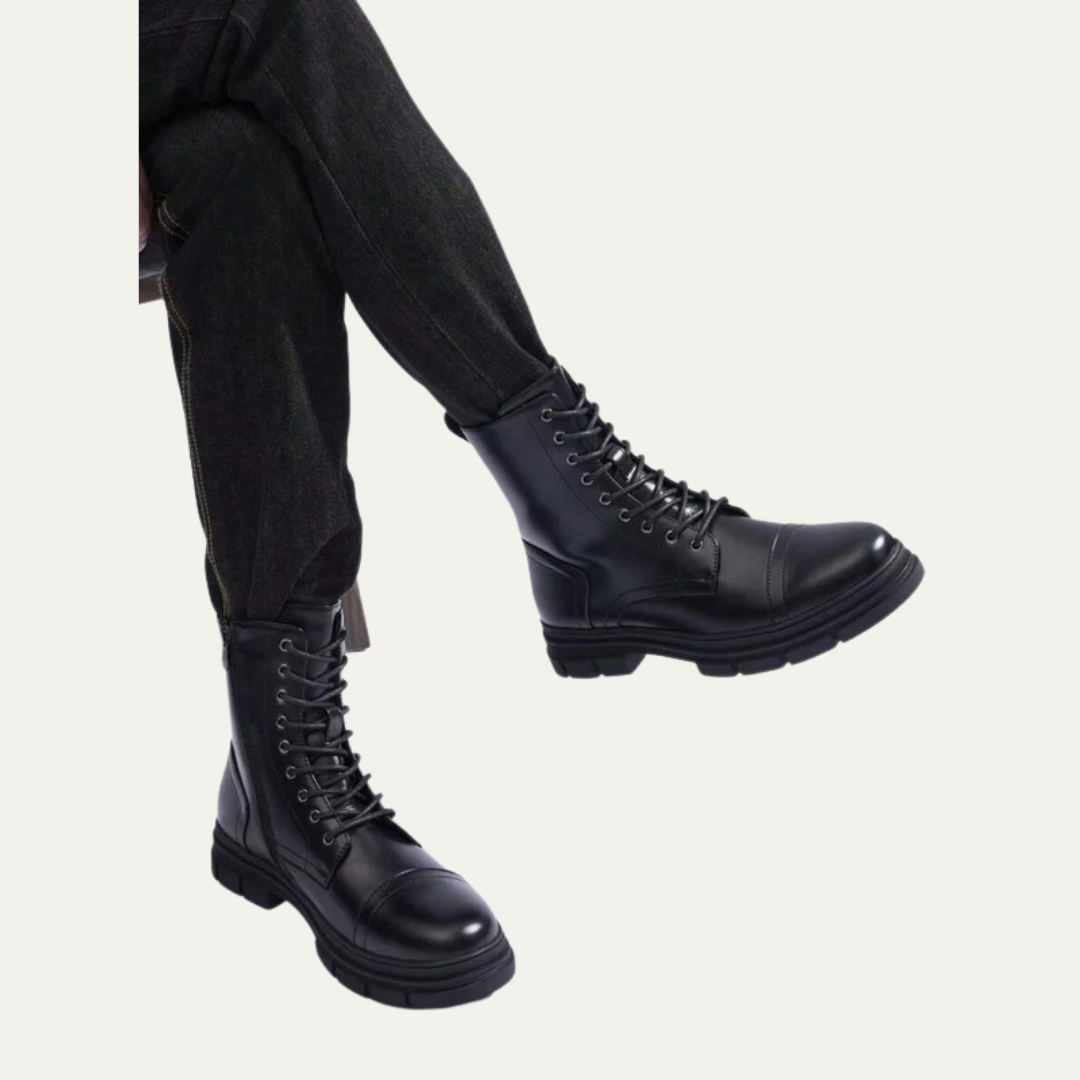 Men's Black Lace Up Ankle Boots with Side Zip