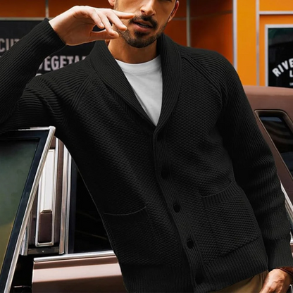 Men's Thick Cable Knit Cardigan with Pocket Detail