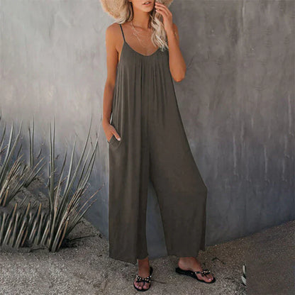 Women's Loose Fit Pocket Jumpsuit Tank Top