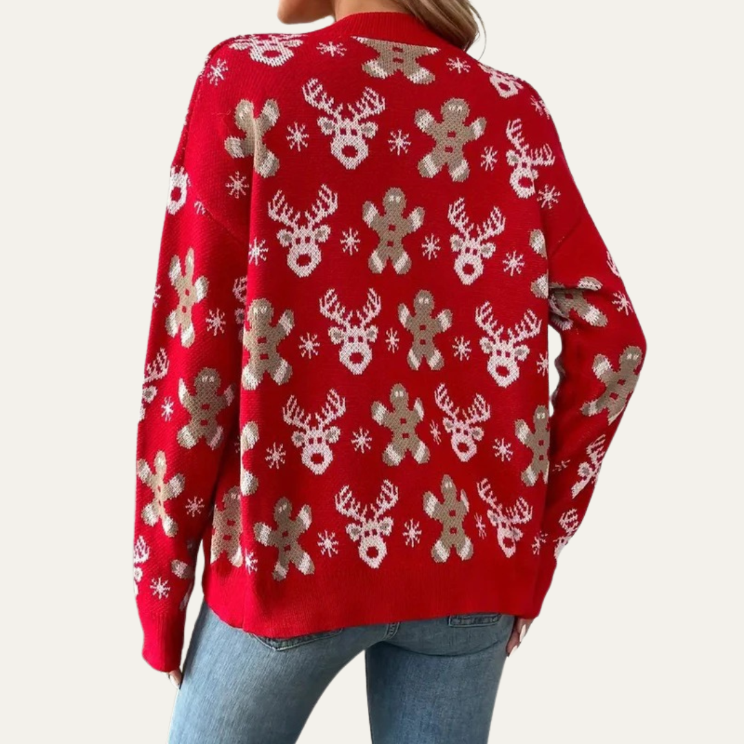 Holiday Red Cable Knit Button Sweater