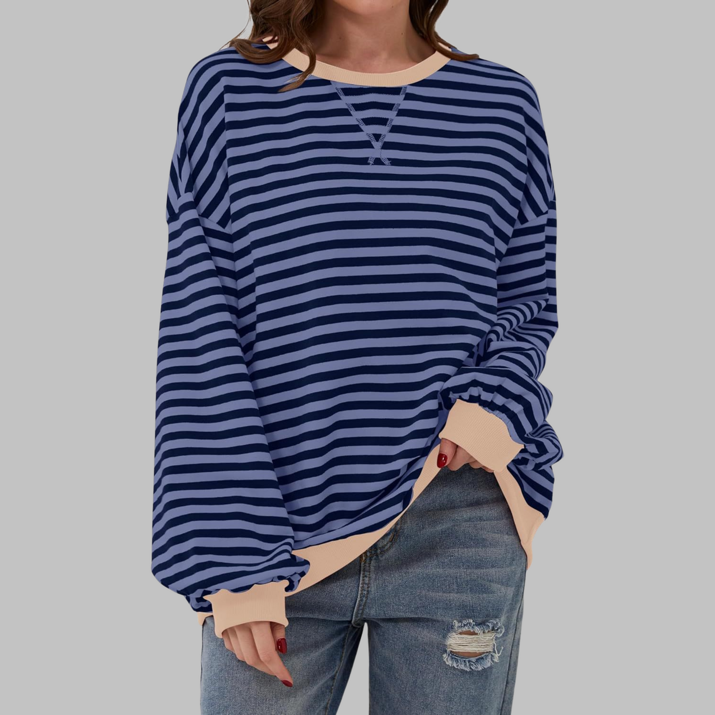 Relaxed Fit Striped Crew Neck Sweatshirt