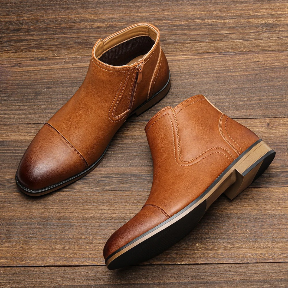 Stylish Men's Leather Zip Up Ankle Boots