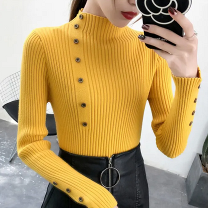 Soft Women's Crew Neck Knit Sweater with Buttons