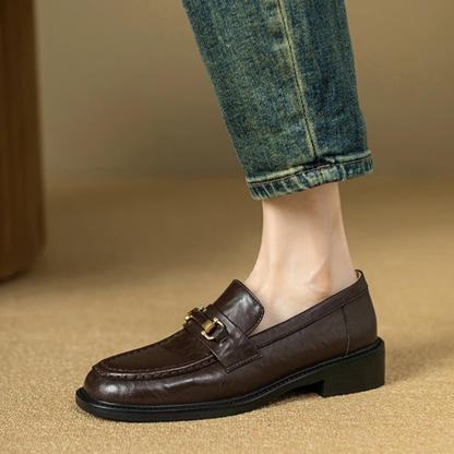 Luxury Mens Leather Slip On Dress Loafers with Metal Buckle