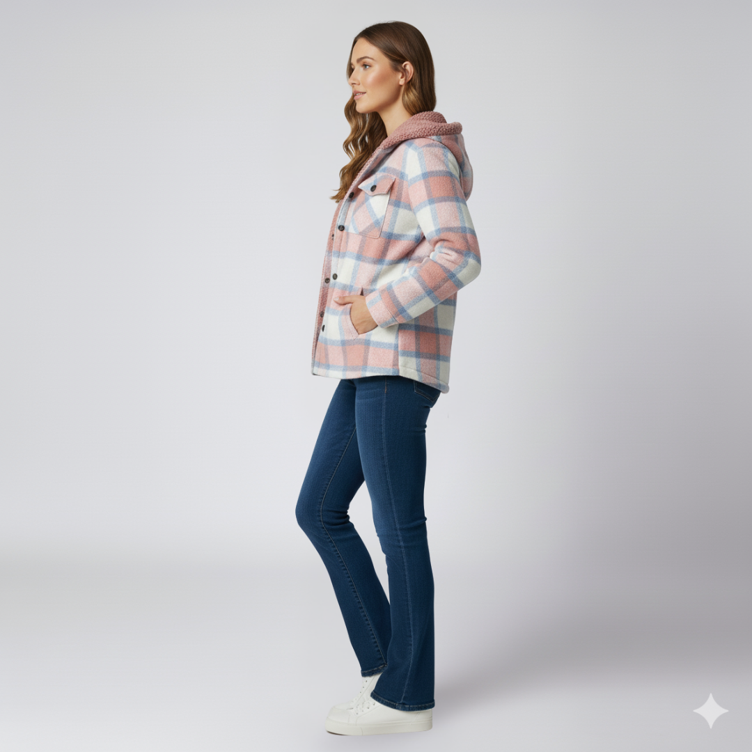 Warm Hooded Plaid Jacket for Women