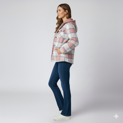 Warm Hooded Plaid Jacket for Women