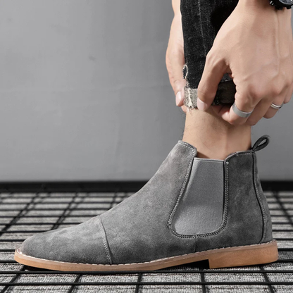 Luxury Suede Mens Chelsea Ankle Boots with Elastic Sides