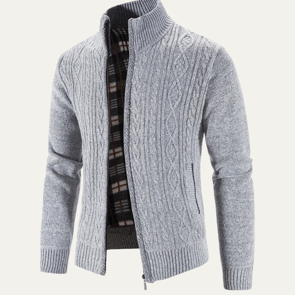 Men's Textured Cable Knit Zip Up Sweater