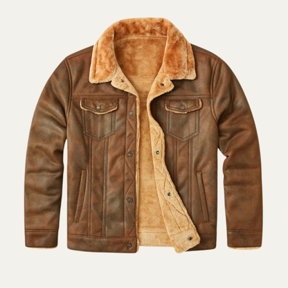 Warm Faux Leather Trucker Coat