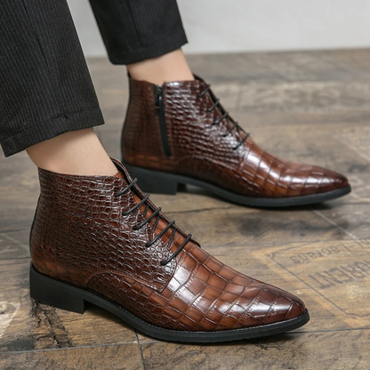 Men's Brown Leather Animal Print Ankle Boots