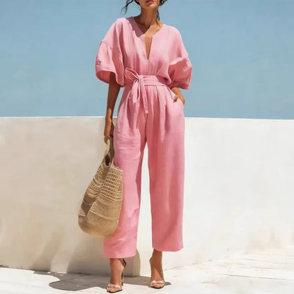 Women's Classic V-Neck Solid Color Jumpsuit