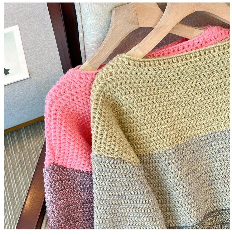 Cozy Large Knit Patchwork Sweater for Women