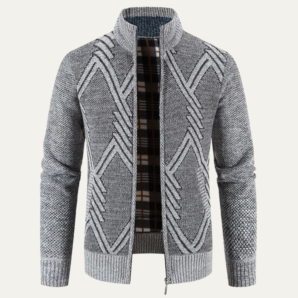 Men's Thick Cable Knit Zip Up Sweater Jacket