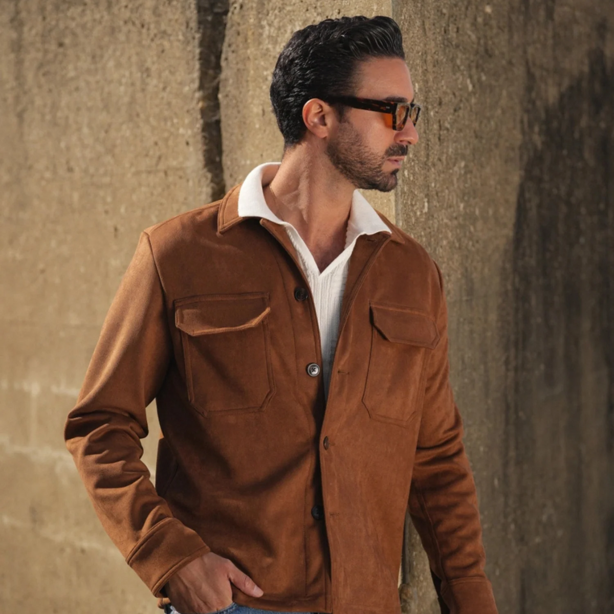 Premium Men's Tan Suede Jacket - Slim Fit Designer Coat