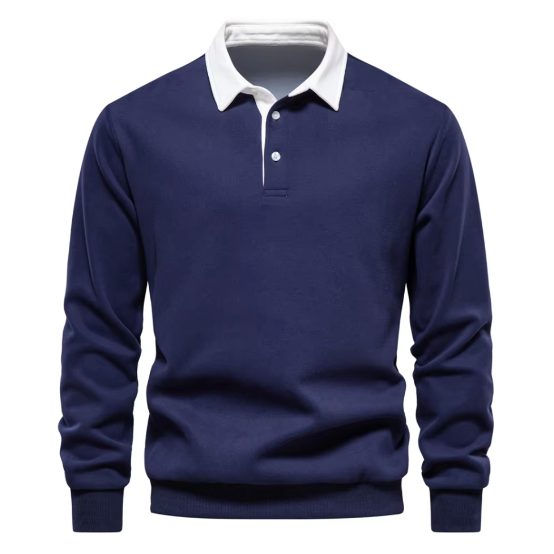 Mens Cotton Polo Sweater Navy Blue - OutfitLondon