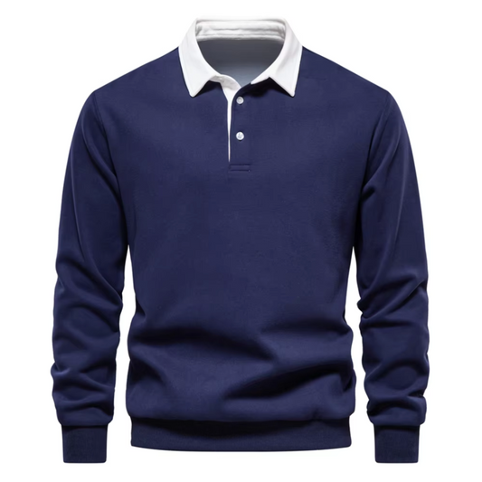 Mens Cotton Polo Sweater Navy Blue - OutfitLondon