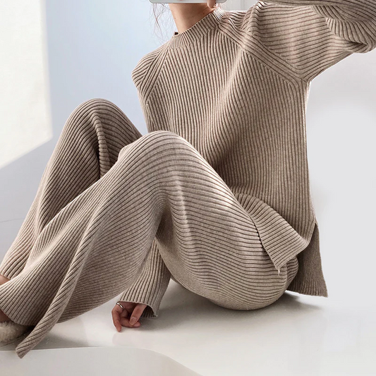 Soft Women's Wide Leg Knit Jumpsuit Outfit - OutfitLondon