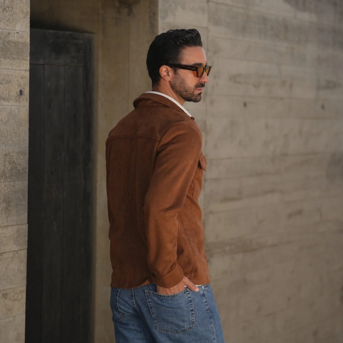 Premium Men's Tan Suede Jacket - Slim Fit Designer Coat