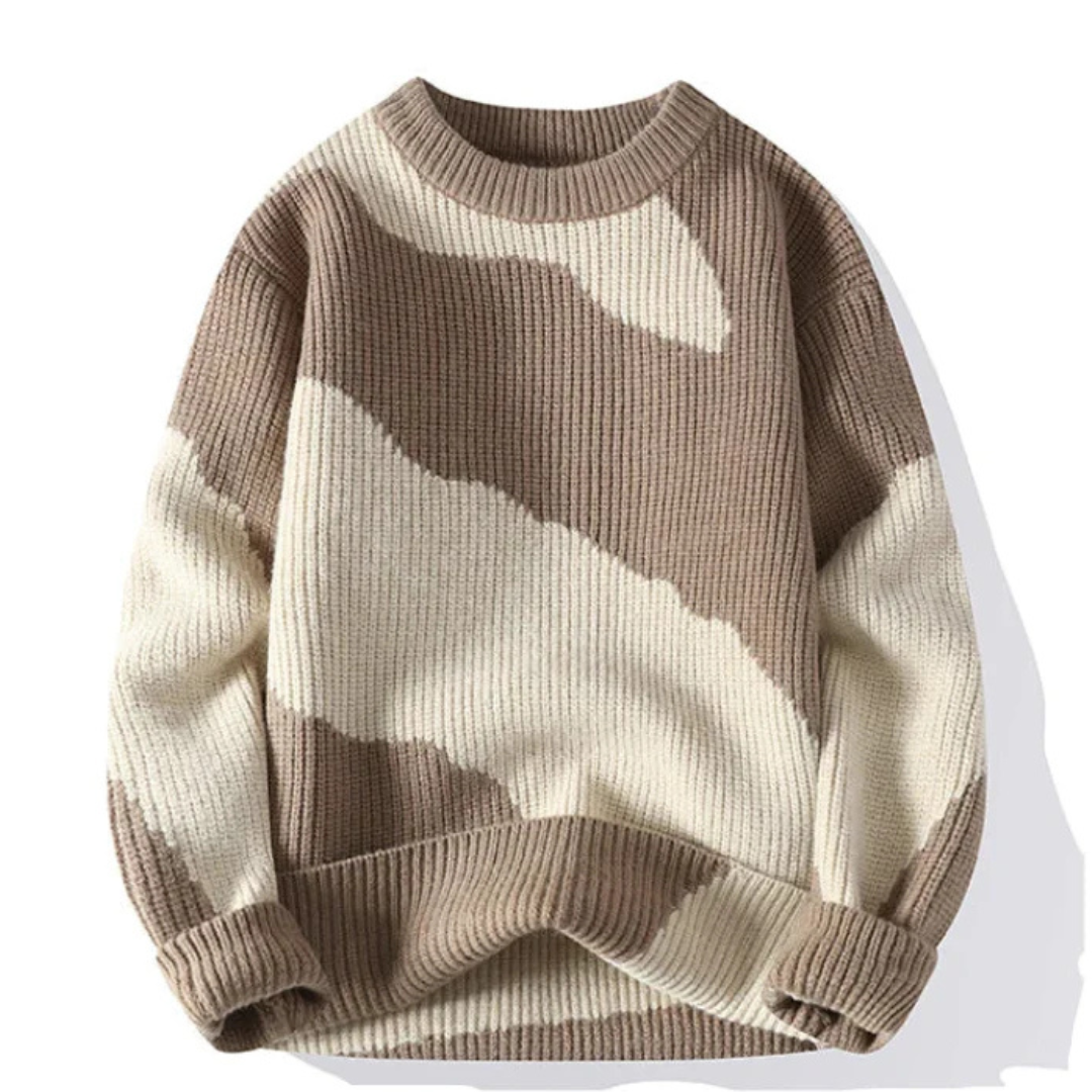 Men's Corduroy Crew Neck Sweater Relaxed Fit Warm Beige