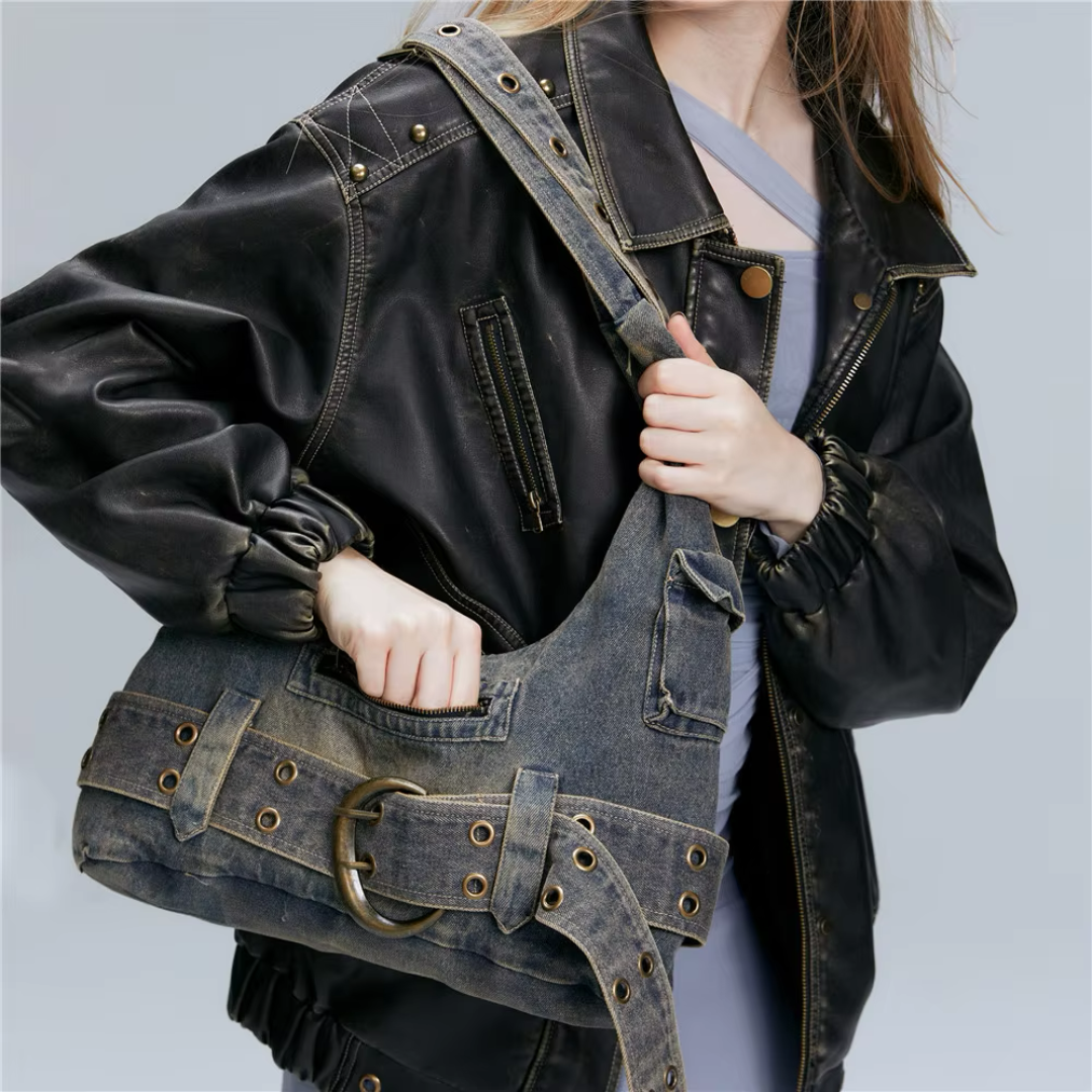 Women's Denim Shoulder Tote Bag Ashen Blue