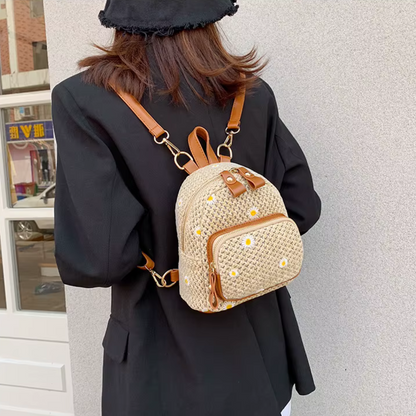 Petite Embroidered Straw Bag Floral Compact