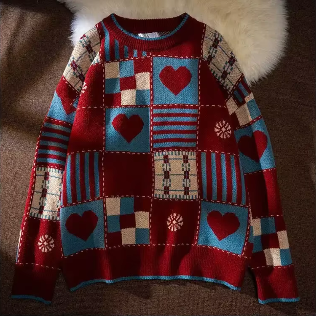 Womens Wool Pullover Sweater Geometric Knit Patchwork Cozy