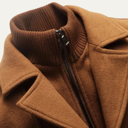 Warm Men's Quilted Trench Coat with Wool Blend