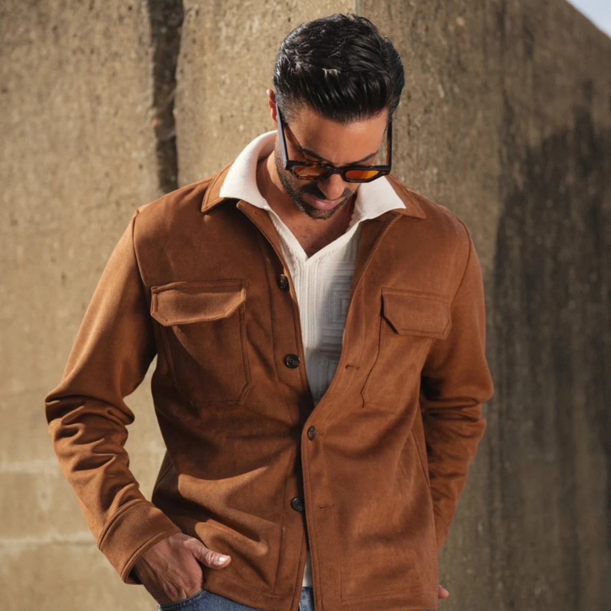 Premium Men's Tan Suede Jacket - Slim Fit Designer Coat