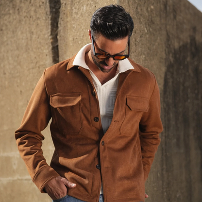 Premium Men's Tan Suede Jacket - Slim Fit Designer Coat