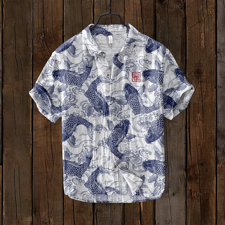 Traditional Asian Style Fish Print Shirt