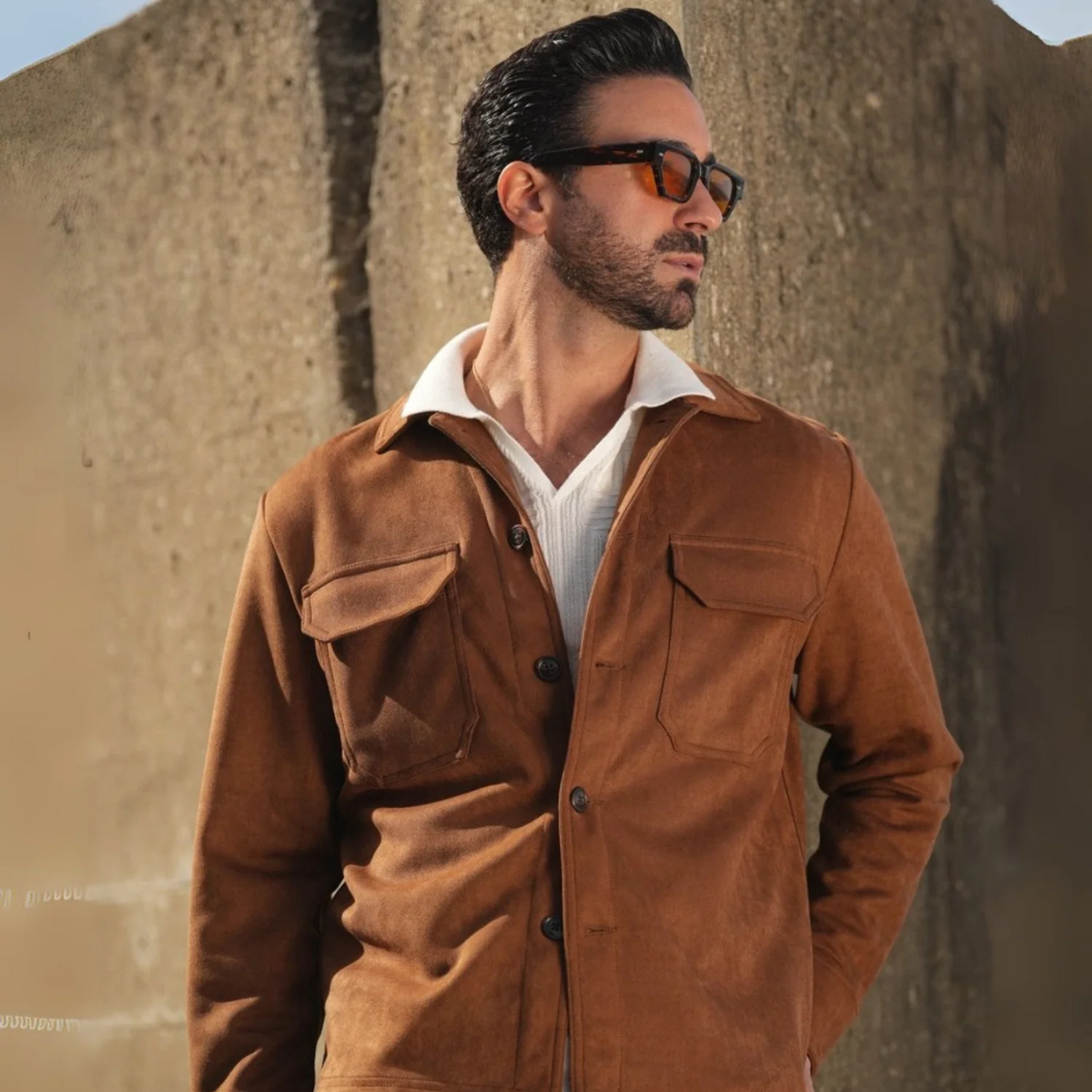 Premium Men's Tan Suede Jacket - Slim Fit Designer Coat