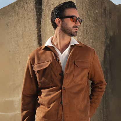 Premium Men's Tan Suede Jacket - Slim Fit Designer Coat