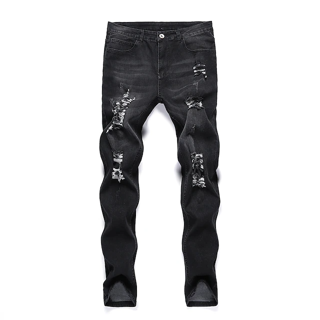 Men's Vintage Denim Ripped Straight Jeans Stacked Ripped