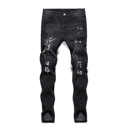 Men's Vintage Denim Ripped Straight Jeans Stacked Ripped