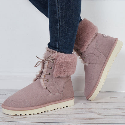 Warm Fur Lined Snow Boots Lace Up Chunky Low Heel Ankle Booties