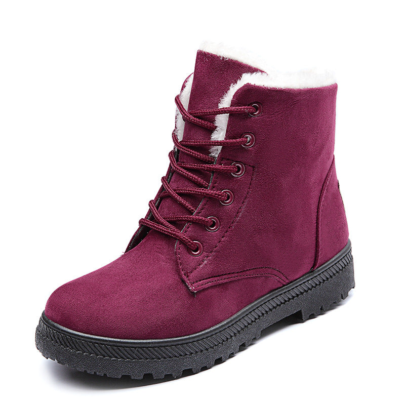 Comfort Warm Fur Flat Waterproof Snow Ankle Boots Cotton Lined Winter Booties