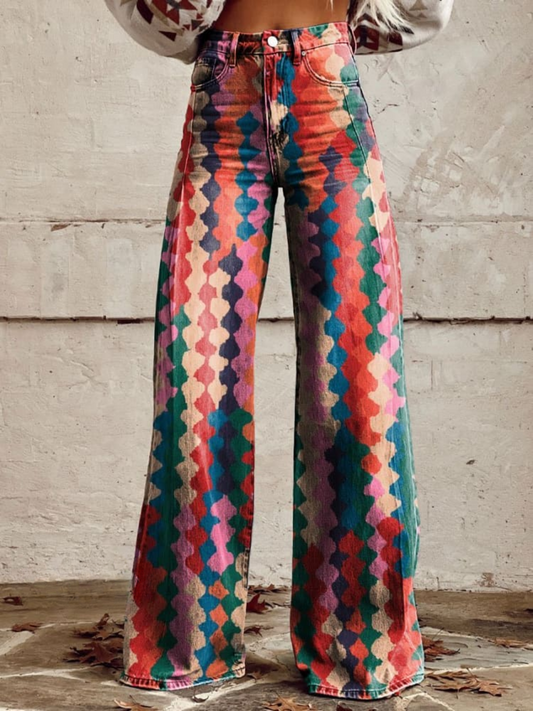 Colorful Flowy Women's Wide Leg Pants - OutfitLondon