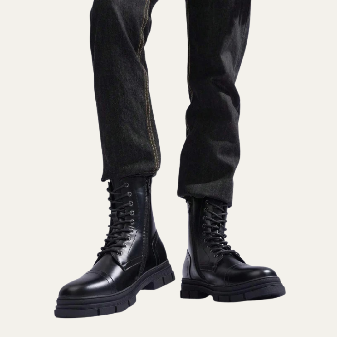 Men's Black Lace Up Ankle Boots with Side Zip