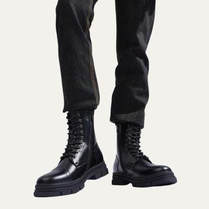 Men's Black Lace Up Ankle Boots with Side Zip