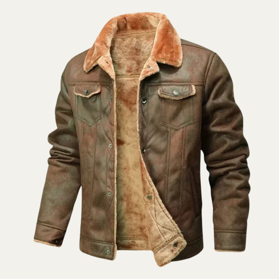 Warm Faux Leather Trucker Coat