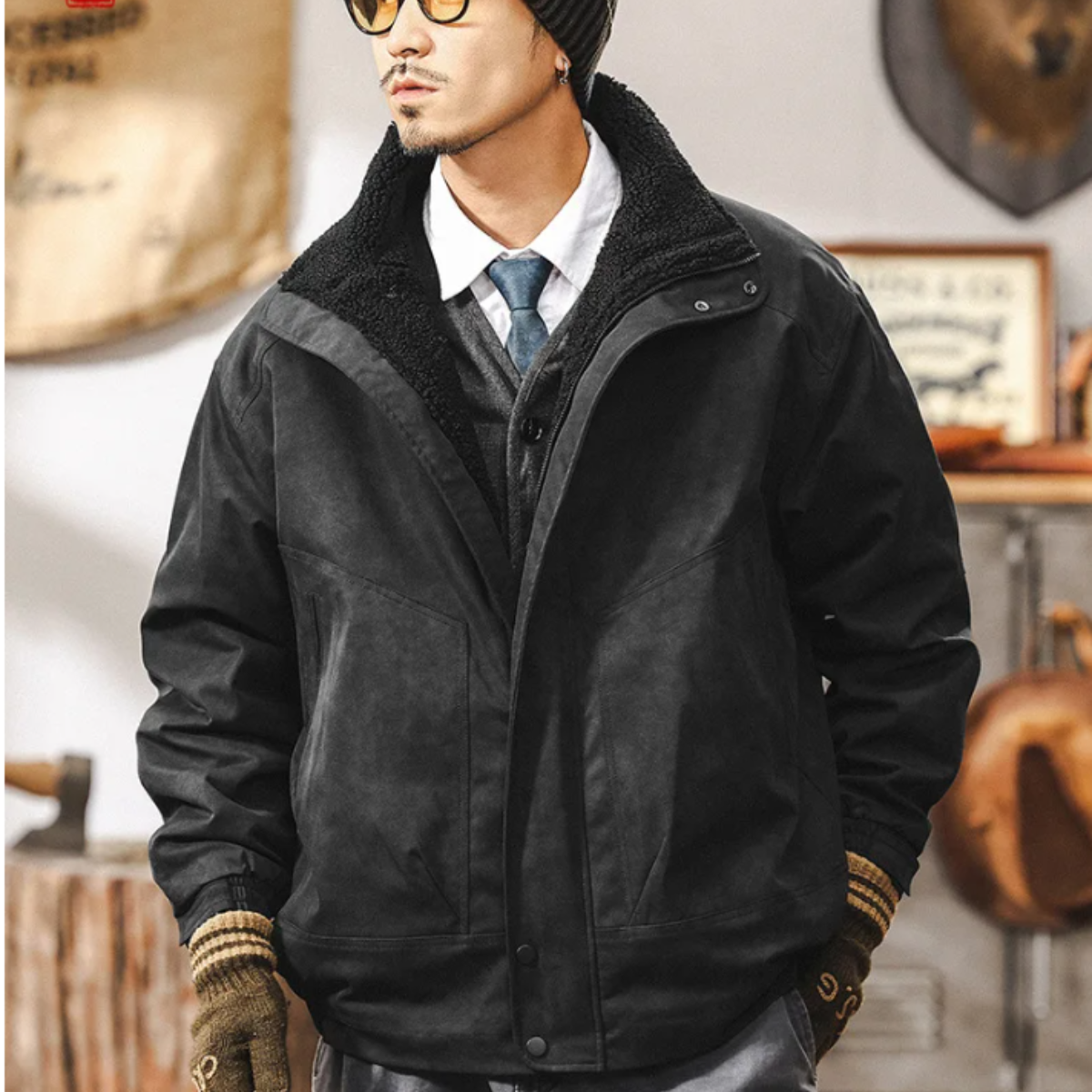 Luxury Mens Suede Inside Fleece Bomber Jacket