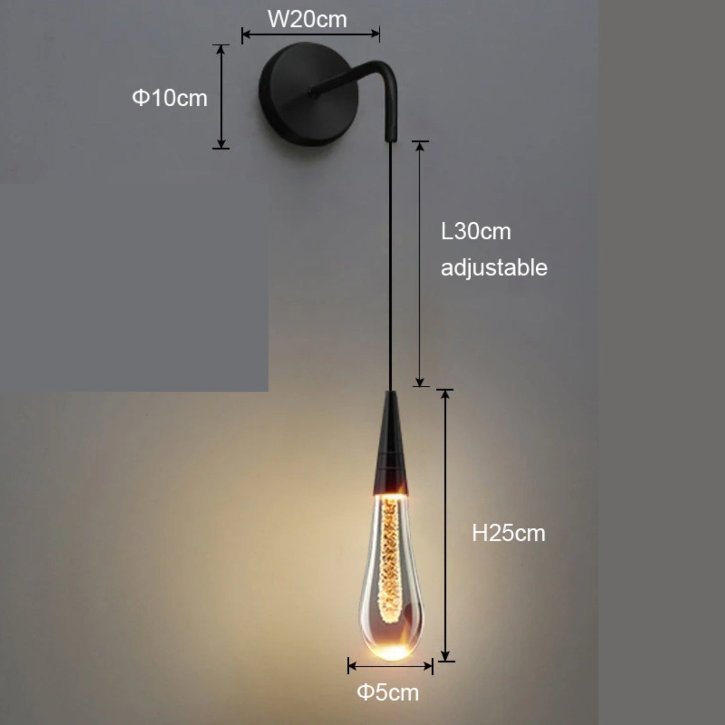 Contemporary Clear Drop LED Wall Light Fixture