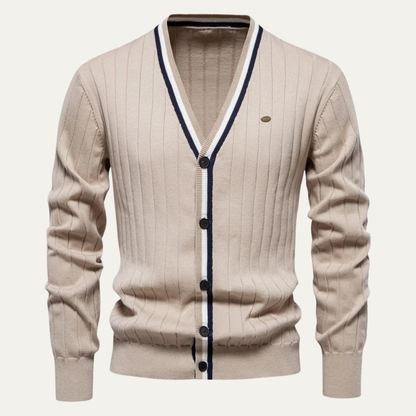 Men's Classic Crew Neck Striped Sweater Cardigan