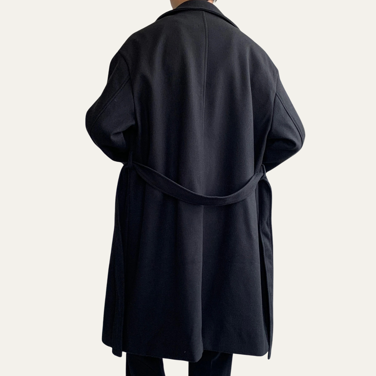 Classic Mens Wool Overcoat with Waist Belt