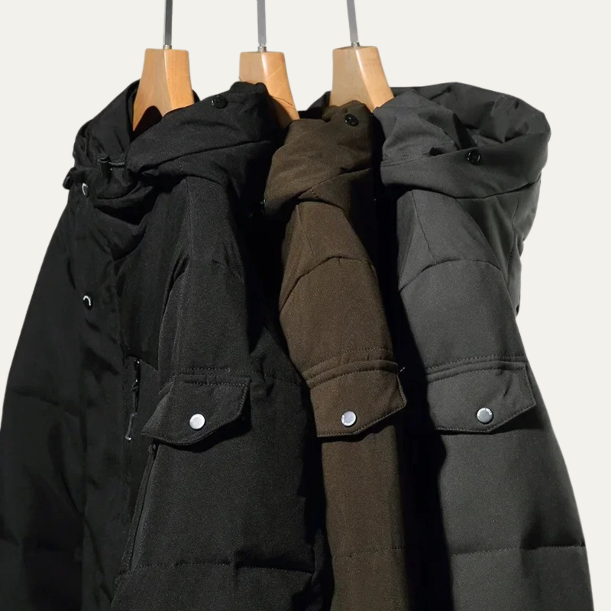 Warm Men's Black Parka Puffer Jacket with Hood