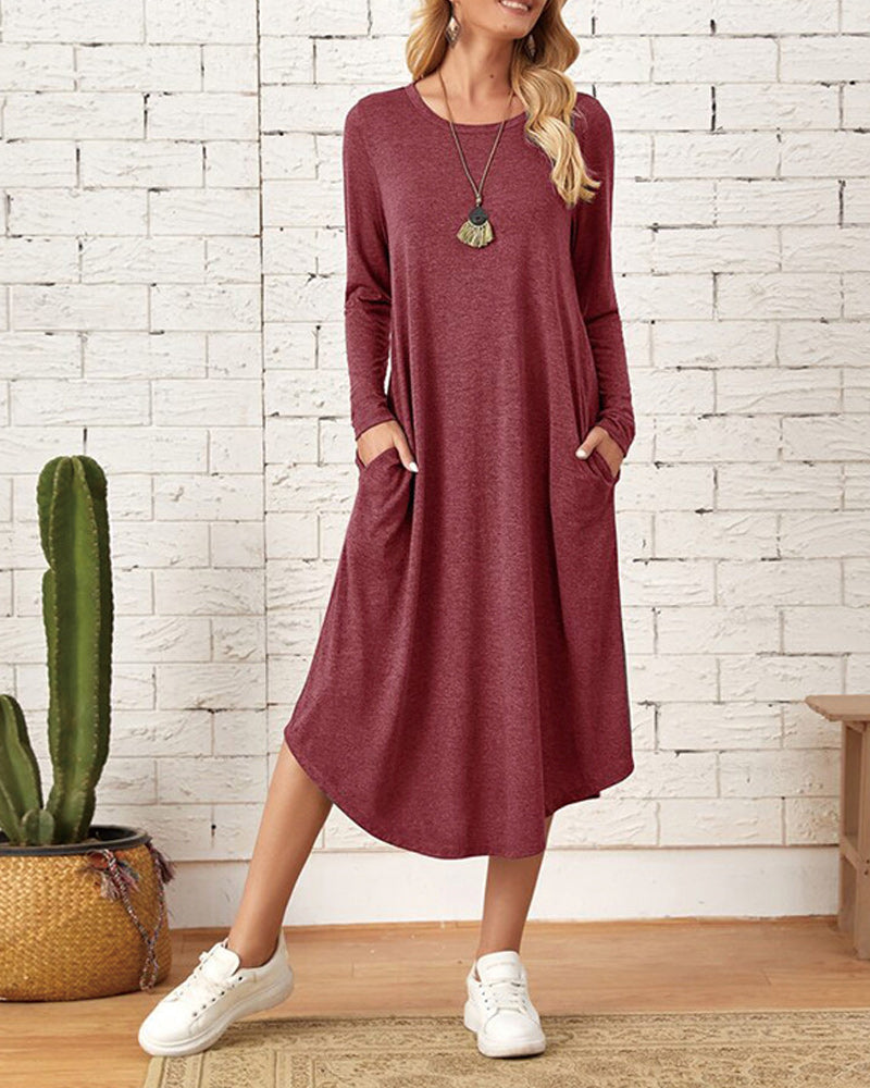 Relaxed Fit Floral Midi Dress for Women with Pockets