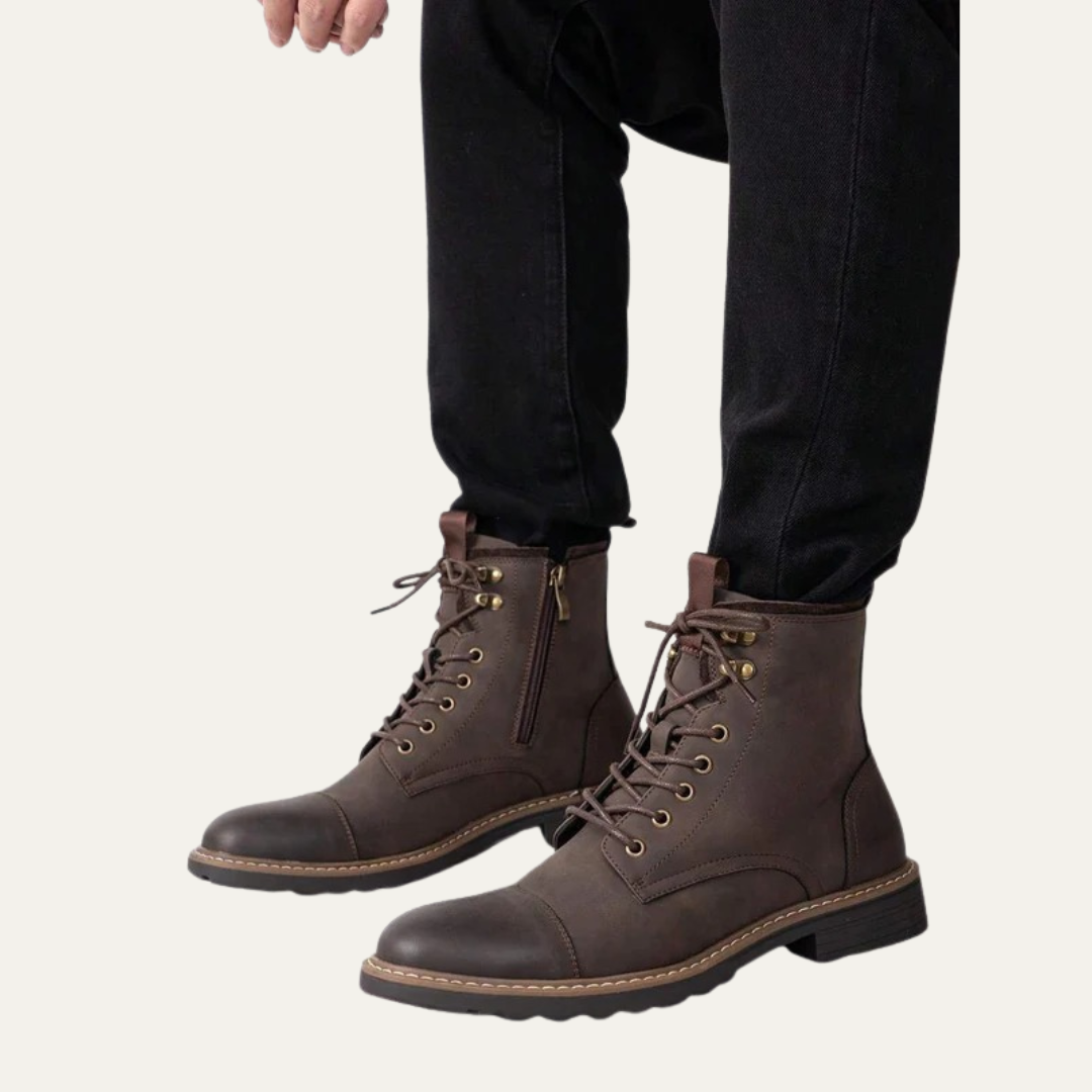 Tough Leather Lace Up Military Ankle Boots