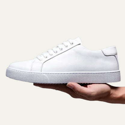 Classic Men's Low Top Leather Sneakers with Thick Sole