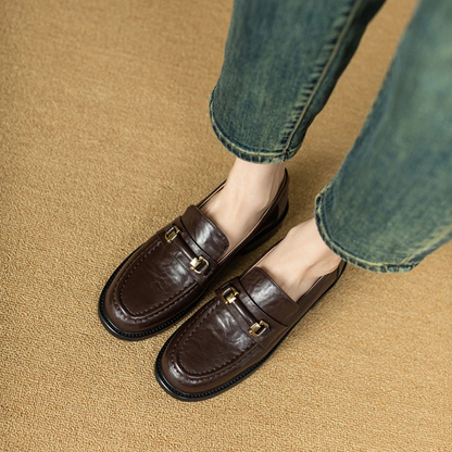 Luxury Mens Leather Slip On Dress Loafers with Metal Buckle